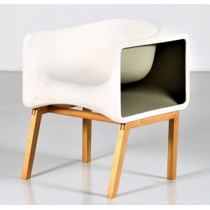 Vintage Armchair, Vintage armchair in fiberglass and wood.