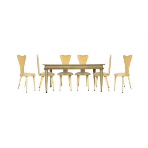 Dining table and set of six chairs, The set is composed by a dining table with six chairs.  Signs of age.