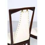 Vintage chair set, Set of 6 chairs in dark wood finished with white upholstery. Signs of age.