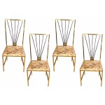 Vintage Chairs set, Set of 4 chairs in golden metal, oxidized metal and upholstered fabric with a beautiful floral design.