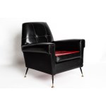 Vintage Armchair, Vintage armchair in black leather with legs realized in brass.