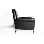 Vintage Armchair, Vintage armchair in black leather with legs realized in brass.