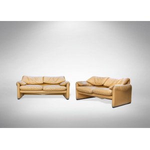 Pair of Maralunga Sofas, Pair of sofas designed by Vico Magistretti for Cassina in yellow leather.