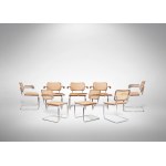 Vintage Cesca Chairs, Set consisting of eight chairs from the 'Cesca' series. Load-bearing structure in Mannesmann-type continuous tubular steel, cold-bent chrome-plated. Seat and backrest made of black lacquered wooden frrame inside in Vienna straw ancho