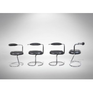 Set of 4 COBRA chairs, Set of 4 black COBRA chairs made by Giotto Stoppino in the 1970s. Chrome-plated tubular steel frame and black leather. Excellent condition.