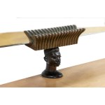 Vintage cosolle with mirror, Elegant wooden console table with a unique design created by Osvaldo Borsani. The mirror is supported by a small sculpture in the form of a tribal head.
