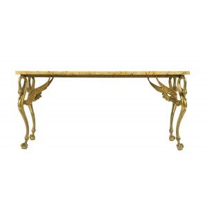 Vintage table, Elegant coffee table with marble top and brass legs moulded in the shape of a swan.