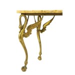 Vintage table, Elegant coffee table with marble top and brass legs moulded in the shape of a swan.
