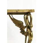 Vintage table, Elegant coffee table with marble top and brass legs moulded in the shape of a swan.