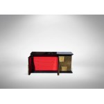 Cabinet set, Vintage sideboard with a black lacquered top and brushed brass panelling.