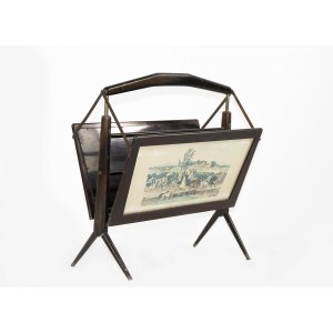 Magazine Holder, Valuable wooden magazine rack decorated with two prints on both sides.