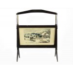 Magazine Holder, Valuable wooden magazine rack decorated with two prints on both sides.
