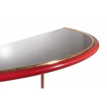 Vintage consolle with wall mirror, Rare example of red, black and golden yellow console, lacquered in metal, brass and glass.