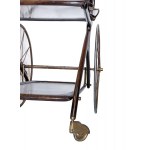 Bar Cart, A wooden brass bar cart with shelves glass.