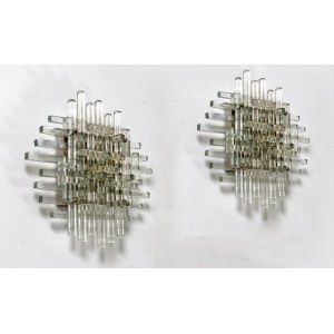 Pair of Appliques, Pair of wall lamps made of solid Murano glass prisms. Produced by Poliarte. 