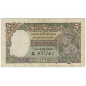 British India 5 Rupees 1937 (ND)