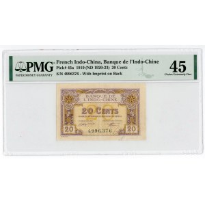 French Indochina 20 Cents 1919 (1920-1923) (ND) PMG 45
