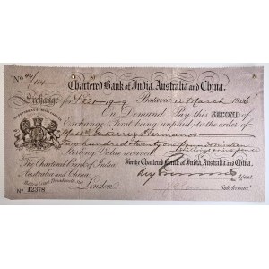 Indonesia Chartered Bank of India Australia and China Bill of Exchange for £221.19.9 Batavia 1906