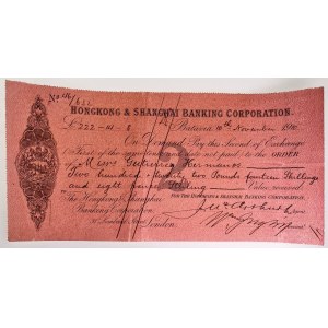 Indonesia Hongkong & Shanghai banking Corporation Bill of Exchange for £222.14.8 Batavia 1910