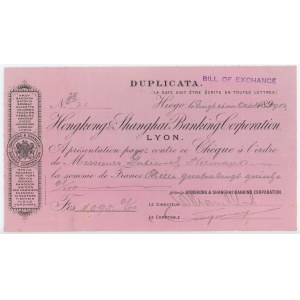 Japan Hongkong & Shanghai Banking Corporation Hiogo Cheque for 1095,10 Francs 1902 38/21