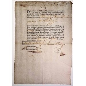 Spain Principado de Catalunia, Tesoreria General del Ejercito, Payment order for 284 reales 1735