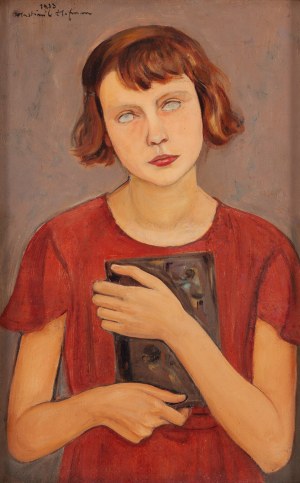 Wlastimil Hofman (1881 Praga - 1970 Szklarska Poręba), Portret dziewczynki z księgą, 1933