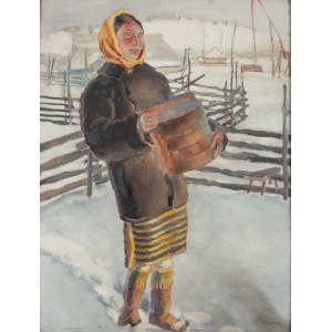 Władysław Jarocki (1879 Podhajczyki - 1965 Kraków), Young Hutsul woman in a farmhouse