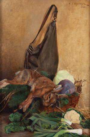 Michał Gorstkin Wywiórski (1861 Warszawa - 1926 Warszawa), Martwa natura z zającem, 1903