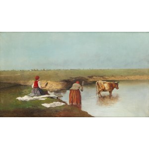 Wladyslaw Rutkowski-Boncza (1840 - 1905 ), Washerwomen on the river, 1900