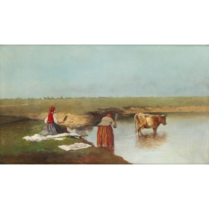 Władysław Rutkowski-Bończa (1840 - 1905 ), Wäscherinnen am Fluss, 1900