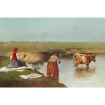 Wladyslaw Rutkowski-Boncza (1840 - 1905 ), Washerwomen on the river, 1900