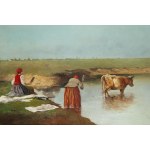 Wladyslaw Rutkowski-Boncza (1840 - 1905 ), Washerwomen on the river, 1900