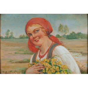 Kasper Żelechowski (1863 Klecza Dolna - 1942 Krakov), Dievča v červenom závoji s kačičkami