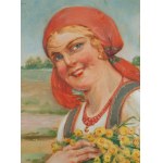 Kasper Żelechowski (1863 Klecza Dolna - 1942 Kraków), Dziewczyna w czerwonej chuście z kaczeńcami