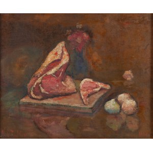 Włodzimierz Terlikowski (1873 Poraj near Łódź - 1951 Paris), Still life with meat and fruit, 1914
