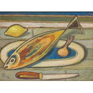 Dawid Yecheskiel Kirszenbaum (1900 Staszow - 1954 Paris), Still life with fish, 1952