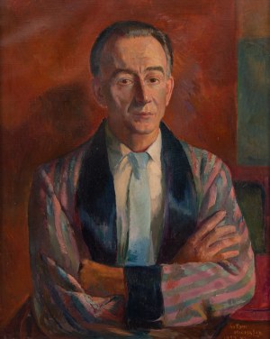 Antoni Michalak (1899 Kozłów Szlachecki - 1975 Warszawa), Portret mężczyzny z błękitnym krawatem, 1959