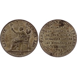 France 2 Sols 1791 Monneron Token
