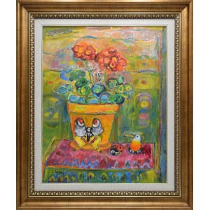 Judith SOBEL (1924-2012), Zátiší s květinou a hračkami
