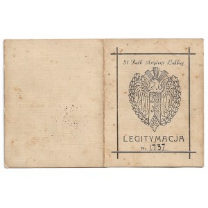 Legitymacja do odznaki 31 Pułk Artylerii Lekkiej 
