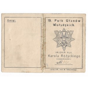 Legitymacja na odznakę 19 Pułku Ułanów Wołyńskich