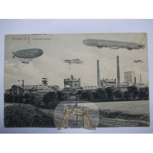 Bytom, Beuthen, kopalnia Hohenzollern, sterowce, Zeppelin, kolaż, 1912