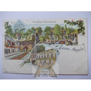 Opole, Oppeln, etablissement Grundmanna, litografia, 1898