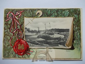 Kołobrzeg, Kolberg, port, ozdobna winieta, ok. 1900