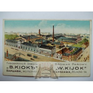 Varšava, Parní pivovar W. Kijok, ulice Żelazna, litografie, cca 1910