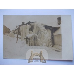 Pińczów, zima, oblodzone domy, 1930