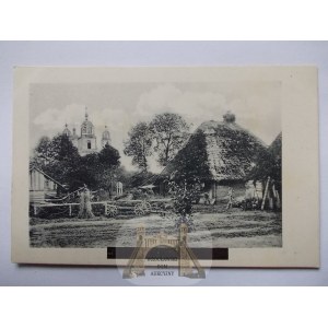 Białoruś, Stołowicze k. Baranowicze, cerkiew, chaty, ok. 1915
