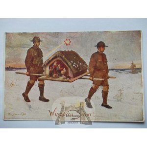 Boże Narodzenie, Wesołych Świąt, malował Z. Skawiński, patriotyczna, ok. 1922