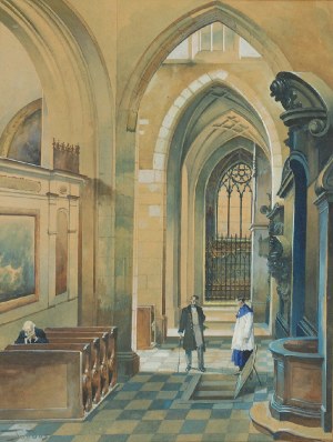 Stanisław TONDOS (1854-1917), Wnętrze bocznej nawy Katedry Wawelskiej z widokiem na kaplicę królowej Zofii