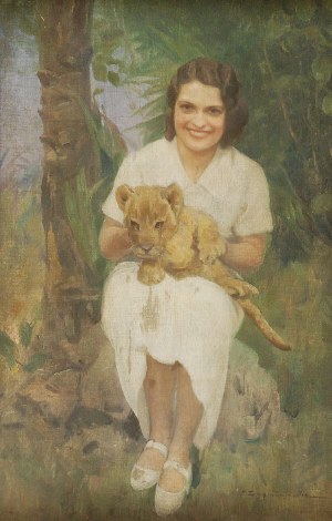 Franciszek ZYGMUNTOWICZ (1875-1947), Portret kobiety z lwiątkiem